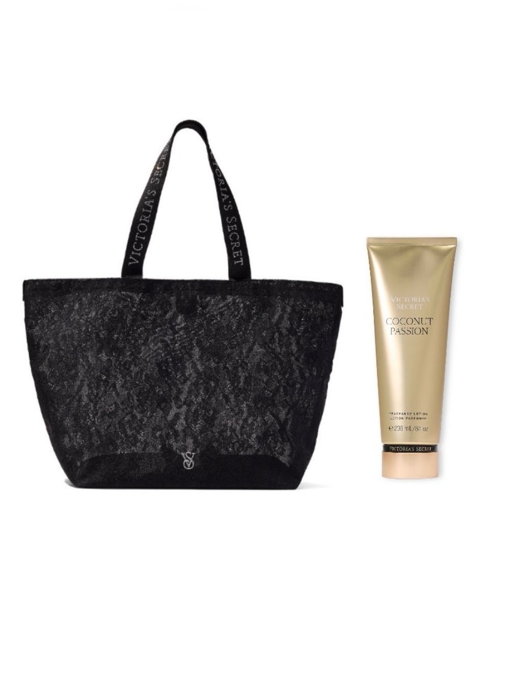 Victoria's Secret Black Lace Tote and Lotion